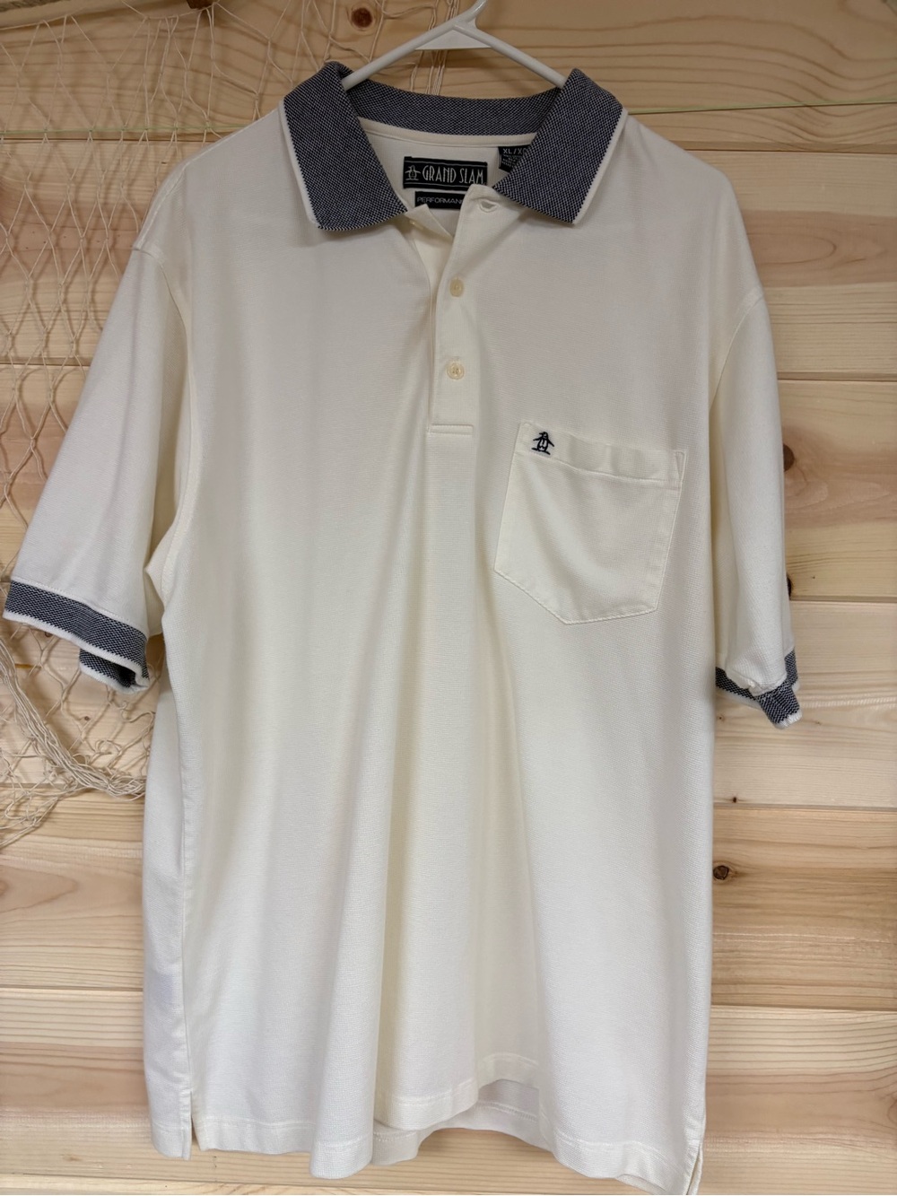 Grand Slam Cream Polo with Navy-Trim Collar